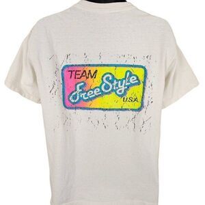 Vintage Team FreeStyle USA T Shirt Mens Size Large White 80s Surfer Made In USA